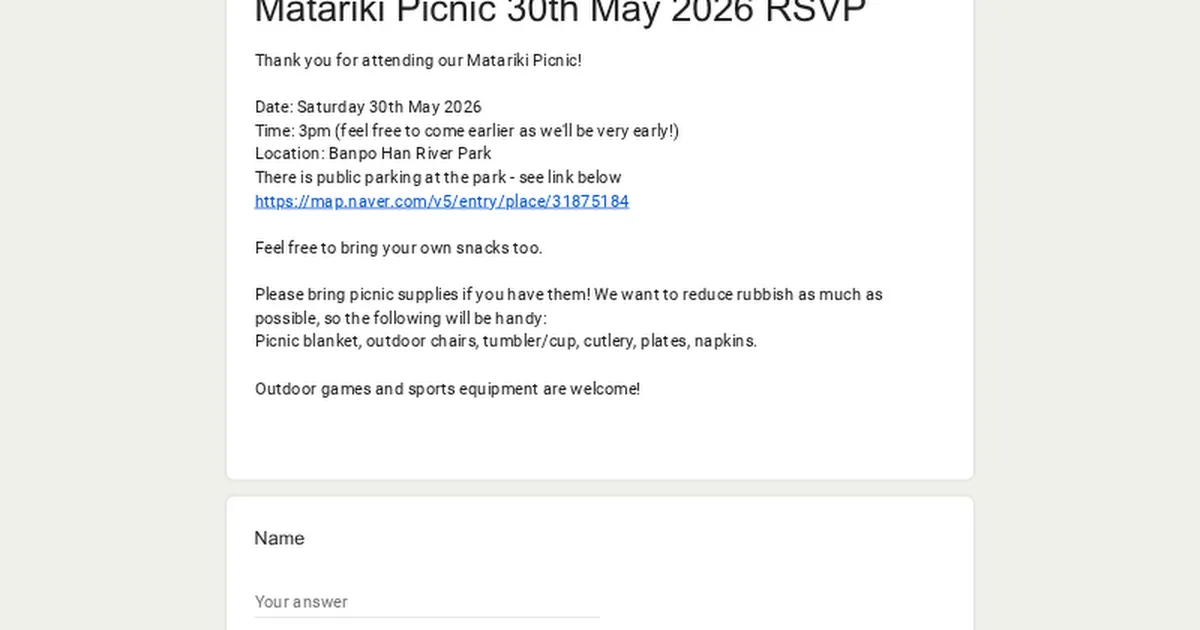 Matariki Picnic 30th May 2026 RSVP